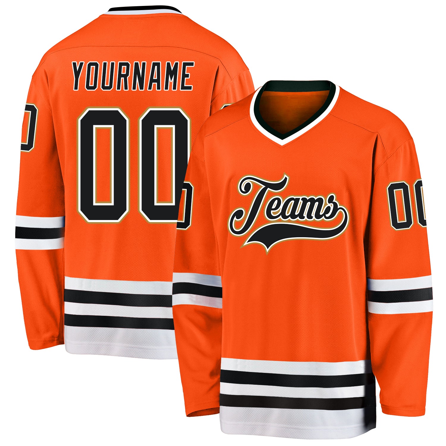 Personalized Orange Black-Old Gold Hockey Jersey Team Custom Name and Number