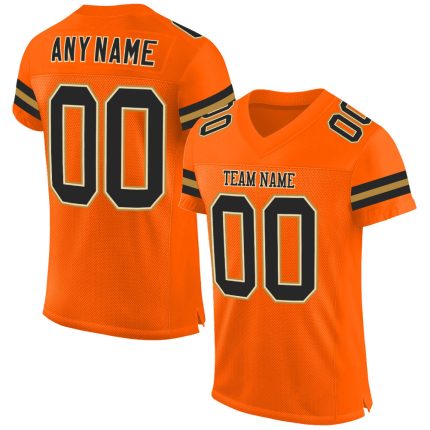 Personalized Orange Black-Old Gold Mesh Authentic Football Jersey Team Custom Name and Number