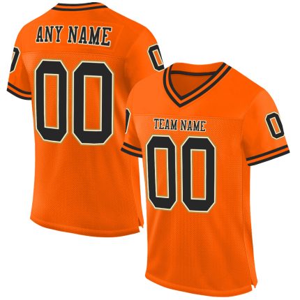 Personalized Orange Black-Old Gold Mesh Authentic Throwback Football Jersey Team Custom Name and Number