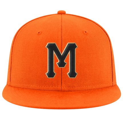 Personalized Orange Black-Old Gold Stitched Adjustable Snapback Hat Team Custom Name and Number