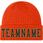 Personalized Orange Black-Old Gold Stitched Cuffed Knit Hat Team Custom Name and Number