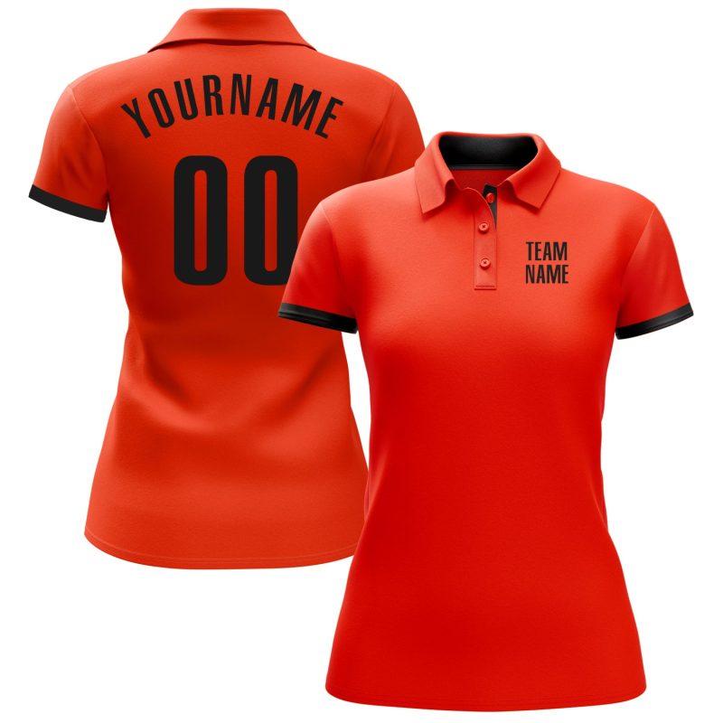 Personalized Orange Black Performance Golf Polo Shirt Team Custom Name and Number