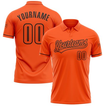 Personalized Orange Black Performance Vapor Golf Polo Shirt Team Custom Name and Number