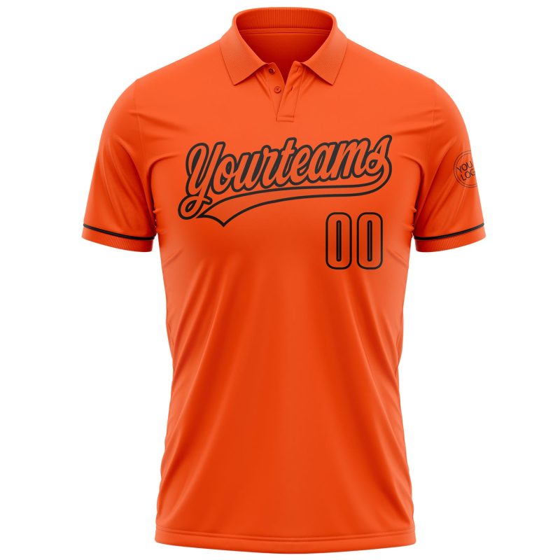 Personalized Orange Black Performance Vapor Golf Polo Shirt Team Custom Name and Number