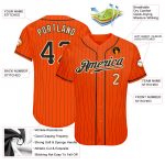Personalized Orange Black Pinstripe Black-Cream Authentic Baseball Jersey Team Custom Name and Number