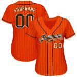Personalized Orange Black Pinstripe Black-Cream Authentic Baseball Jersey Team Custom Name and Number