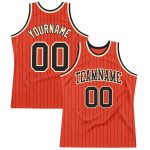Personalized Orange Black Pinstripe Black-Cream Authentic Basketball Jersey Team Custom Name and Number