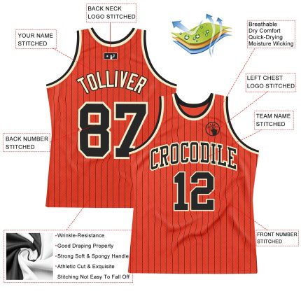 Personalized Orange Black Pinstripe Black-Cream Authentic Basketball Jersey Team Custom Name and Number