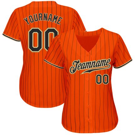 Personalized Orange Black Pinstripe Black-Old Gold Authentic Baseball Jersey Team Custom Name and Number