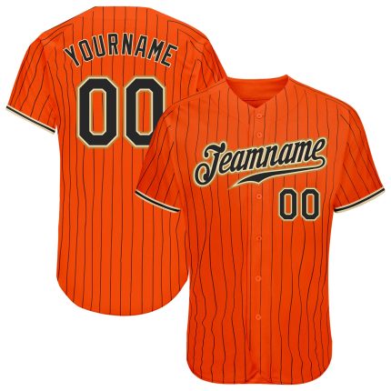 Personalized Orange Black Pinstripe Black-Old Gold Authentic Baseball Jersey Team Custom Name and Number