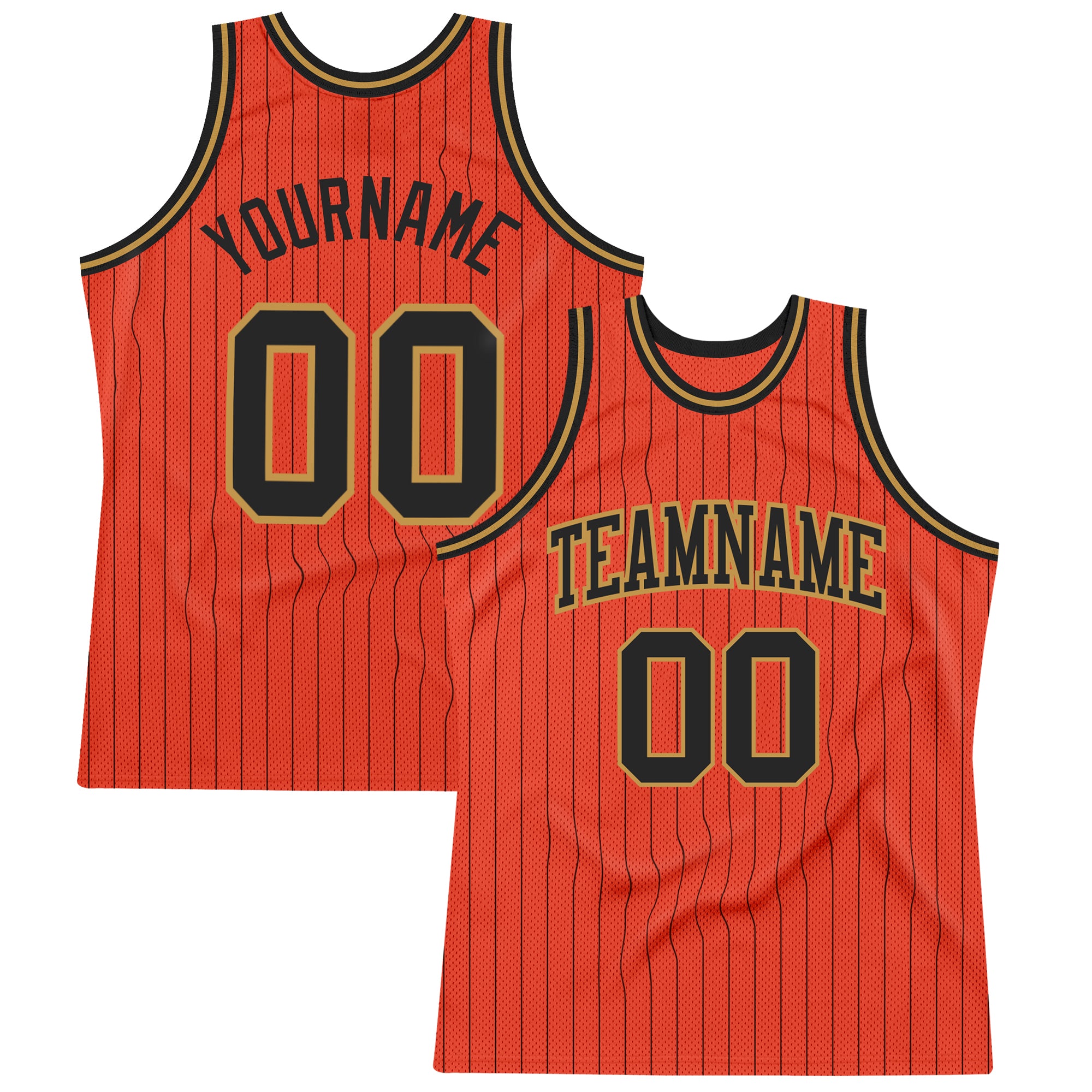 Personalized Orange Black Pinstripe Black-Old Gold Authentic Basketball Jersey