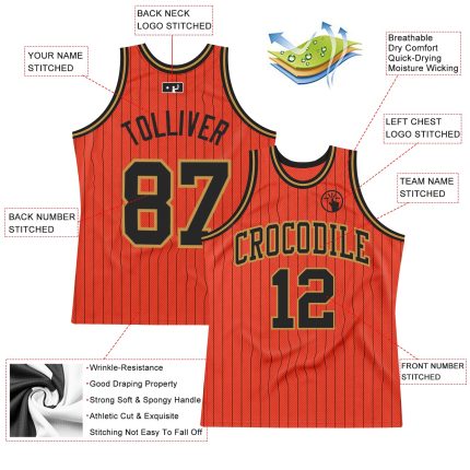 Personalized Orange Black Pinstripe Black-Old Gold Authentic Basketball Jersey