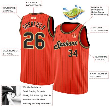 Personalized Orange Black Pinstripe Black-Old Gold Authentic Basketball Jersey Team Custom Name and Number