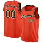 Personalized Orange Black Pinstripe Black-Old Gold Authentic Basketball Jersey Team Custom Name and Number