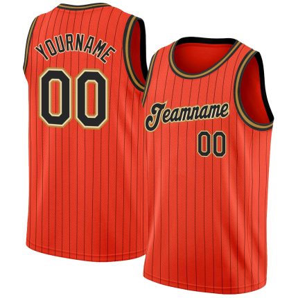 Personalized Orange Black Pinstripe Black-Old Gold Authentic Basketball Jersey Team Custom Name and Number