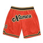 Personalized Orange Black Pinstripe Black-Old Gold Authentic Basketball Shorts Team Custom Name and Number