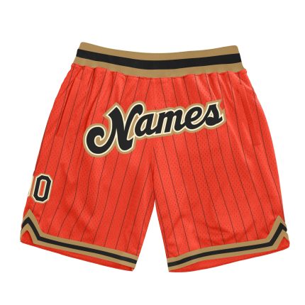 Personalized Orange Black Pinstripe Black-Old Gold Authentic Basketball Shorts Team Custom Name and Number