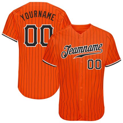 Personalized Orange Black Pinstripe Black-White Authentic Baseball Jersey Team Custom Name and Number