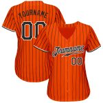 Personalized Orange Black Pinstripe Black-White Authentic Baseball Jersey Team Custom Name and Number
