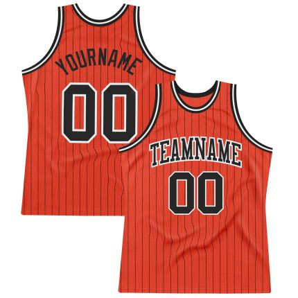 Personalized Orange Black Pinstripe Black-White Authentic Basketball Jersey