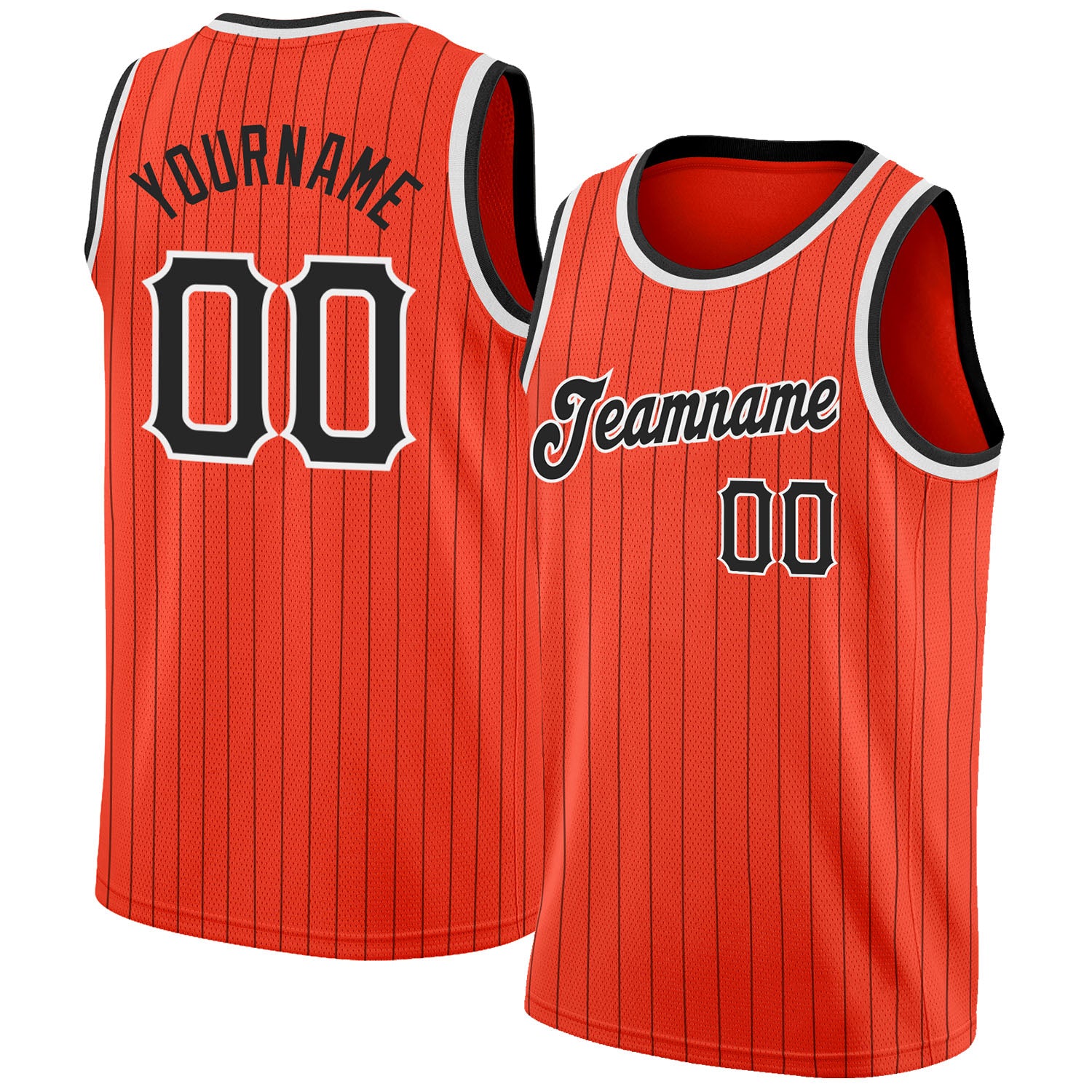 Personalized Orange Black Pinstripe Black-White Authentic Basketball Jersey Team Custom Name and Number