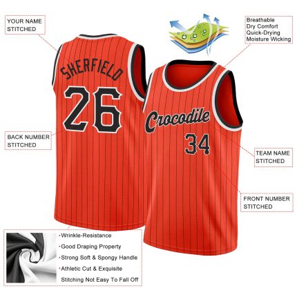 Personalized Orange Black Pinstripe Black-White Authentic Basketball Jersey Team Custom Name and Number