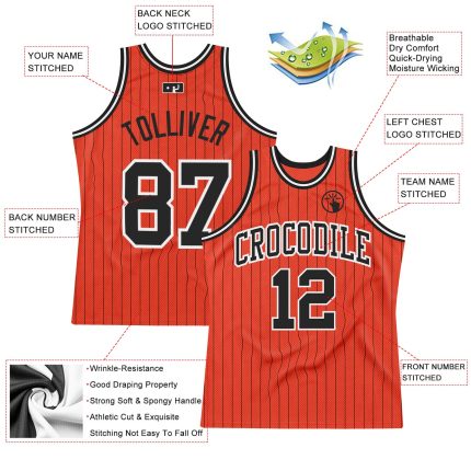 Personalized Orange Black Pinstripe Black-White Authentic Basketball Jersey