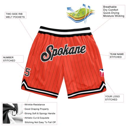 Personalized Orange Black Pinstripe Black-White Authentic Basketball Shorts Team Custom Name and Number