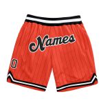 Personalized Orange Black Pinstripe Black-White Authentic Basketball Shorts Team Custom Name and Number