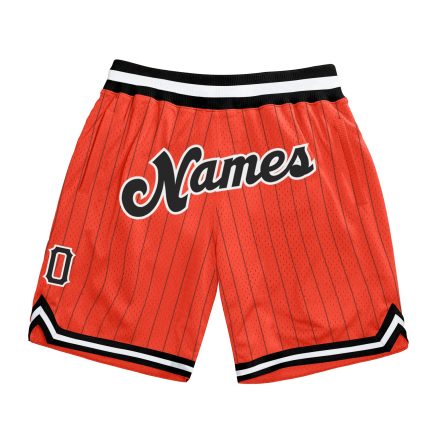 Personalized Orange Black Pinstripe Black-White Authentic Basketball Shorts Team Custom Name and Number