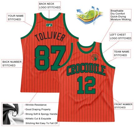 Personalized Orange Black Pinstripe Kelly Green Authentic Basketball Jersey Team Custom Name and Number