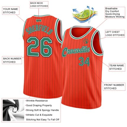 Personalized Orange Black Pinstripe Kelly Green-White Authentic Basketball Jersey Team Custom Name and Number