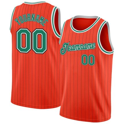 Personalized Orange Black Pinstripe Kelly Green-White Authentic Basketball Jersey Team Custom Name and Number