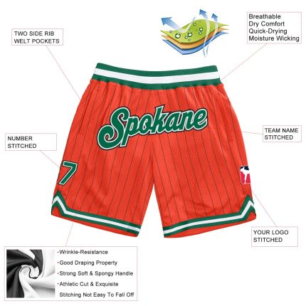 Personalized Orange Black Pinstripe Kelly Green-White Authentic Basketball Shorts Team Custom Name and Number