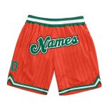 Personalized Orange Black Pinstripe Kelly Green-White Authentic Basketball Shorts Team Custom Name and Number