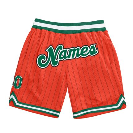 Personalized Orange Black Pinstripe Kelly Green-White Authentic Basketball Shorts Team Custom Name and Number