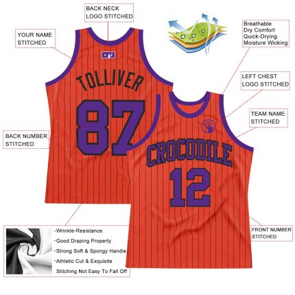 Personalized Orange Black Pinstripe Purple Authentic Basketball Jersey Team Custom Name and Number