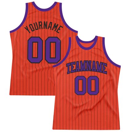 Personalized Orange Black Pinstripe Purple Authentic Basketball Jersey Team Custom Name and Number