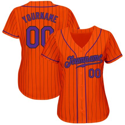 Personalized Orange Black Pinstripe Purple-Black Authentic Baseball Jersey Team Custom Name and Number