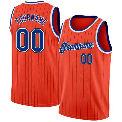 Personalized Orange Black Pinstripe Royal-White Authentic Basketball Jersey Team Custom Name and Number