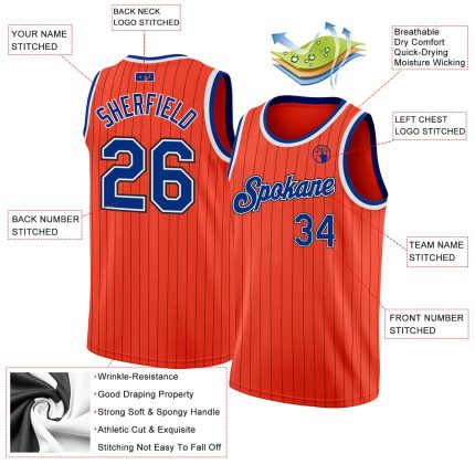 Personalized Orange Black Pinstripe Royal-White Authentic Basketball Jersey Team Custom Name and Number