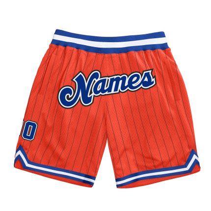 Personalized Orange Black Pinstripe Royal-White Authentic Basketball Shorts Team Custom Name and Number