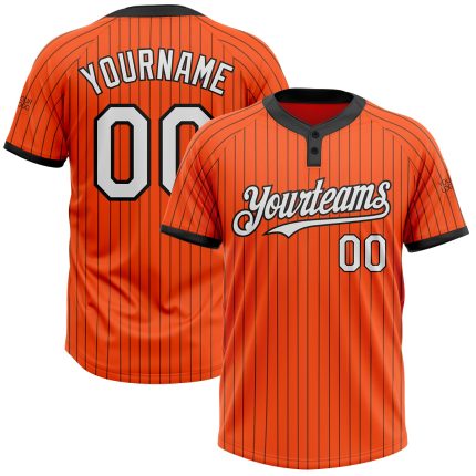 Personalized Orange Black Pinstripe White Two-Button Unisex Softball Jersey Team Custom Name and Number