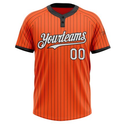 Personalized Orange Black Pinstripe White Two-Button Unisex Softball Jersey Team Custom Name and Number