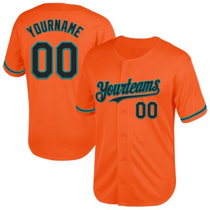 Personalized Orange Black-Teal Mesh Authentic Throwback Baseball Jersey Team Custom Name and Number