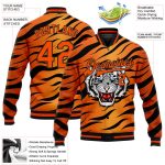 Personalized Orange Black Tiger 3D Pattern Design Bomber Full-Snap Varsity Letterman Jacket Team Custom Name and Number