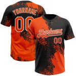Personalized Orange Black-White 3D Pattern Abstract Brush Stroke Two-Button Unisex Softball Jersey Team Custom Name and Number