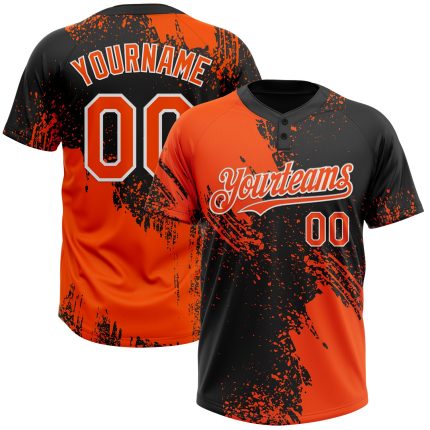 Personalized Orange Black-White 3D Pattern Abstract Brush Stroke Two-Button Unisex Softball Jersey Team Custom Name and Number