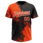Personalized Orange Black-White 3D Pattern Abstract Brush Stroke Two-Button Unisex Softball Jersey Team Custom Name and Number
