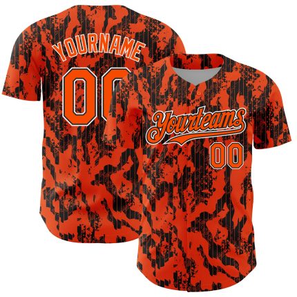 Personalized Orange Black-White 3D Pattern Design Abstract Fluid Authentic Baseball Jersey Team Custom Name and Number